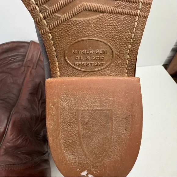 Abilene Brown Leather Cowboy Boots Western Embroidered Gum Oil Resistant Soles 7